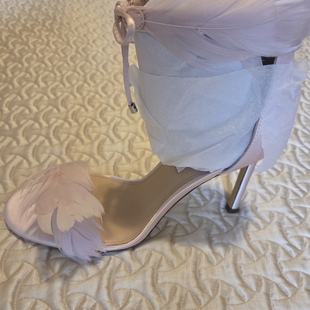 Nina Dianne Rose Mist Pink Feathered Heels